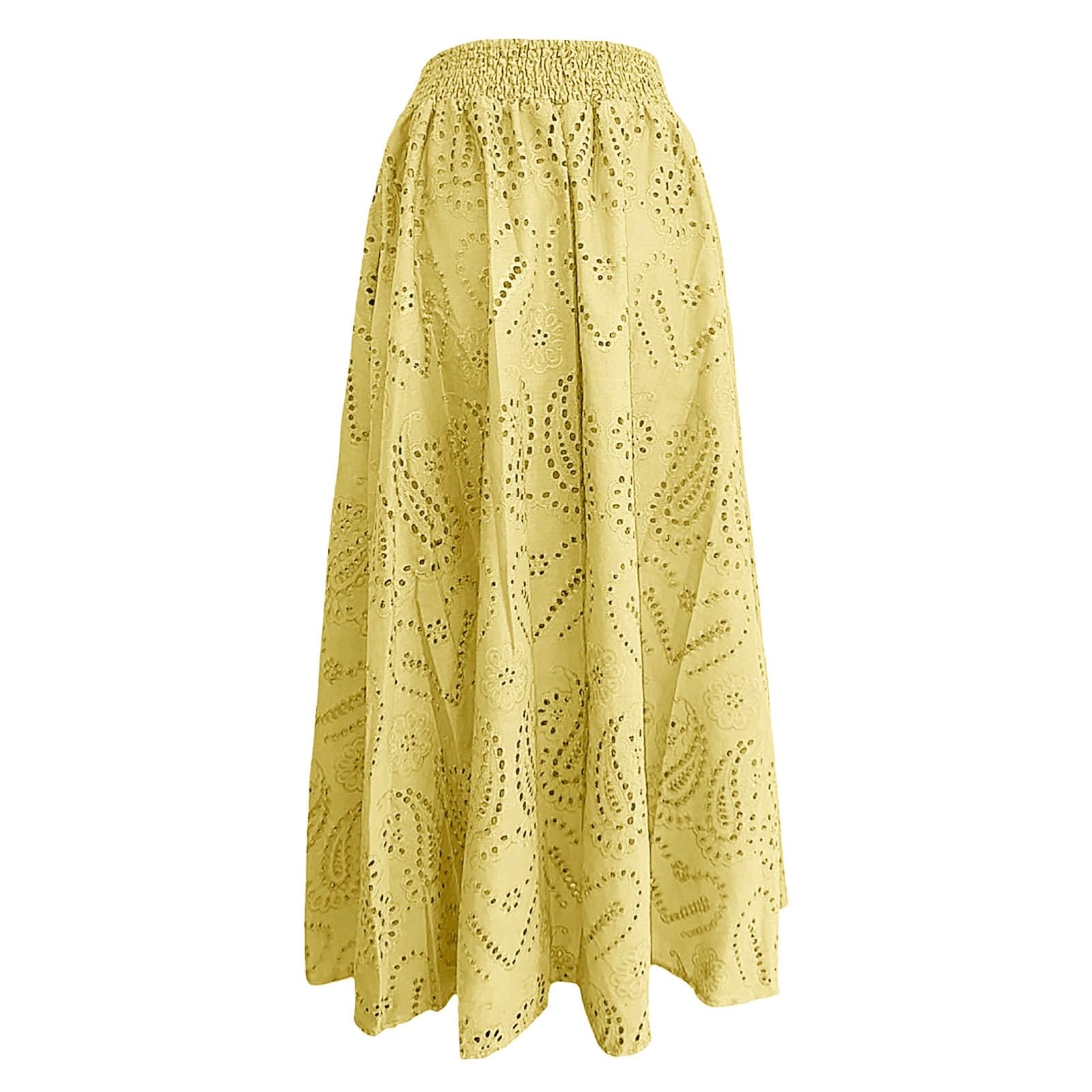 Falda Larga Mujer Verano, Faldas Mujer Verano Midi, Hueca con Estampado Floral Ideal Vacaciones Y Primavera con Top A Juego Lavable A MáQuina Color Faldas Skirt Falda Lunares Falda Vaquera Minifalda