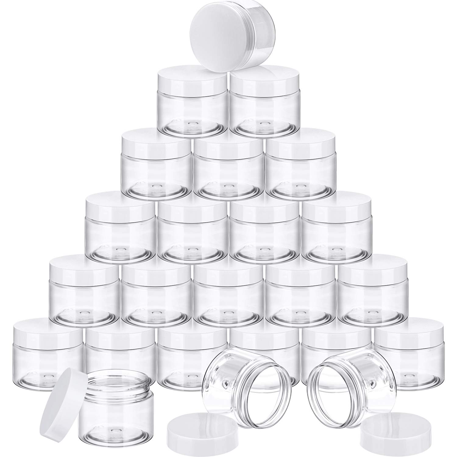 SATINIOR 24 Pieces Clear Plastic Jars with Lids, Transparent Lid, 4 oz