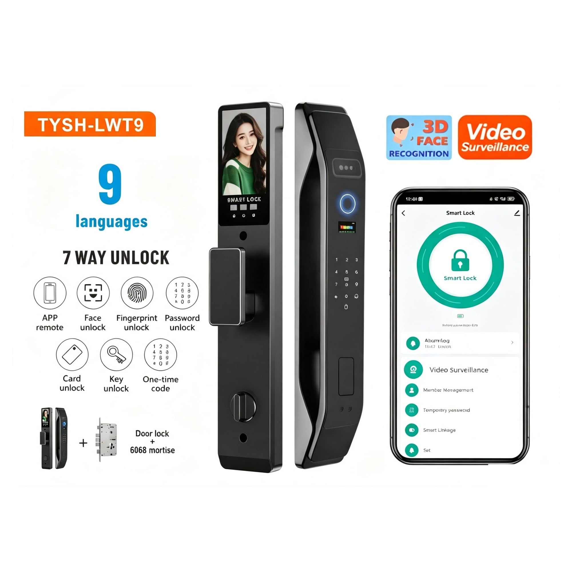 Smart Lock WiFi 3D Riconoscimento facciale Serratura for impronte digitali con controllo app