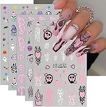 JMEOWIO Nagelsticker Halloween 9 Blatt Nail Art Sticker Selbstklebend Nagelaufkleber Rosa Glitzer Dekoration Nageldesign Zubehör