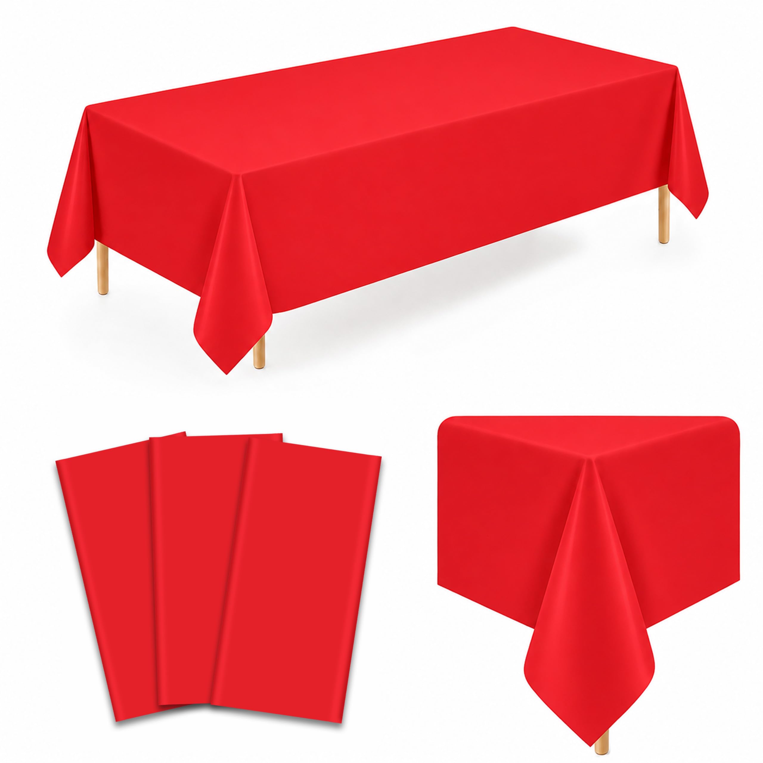 WNINK 3 Pack Red Plastic Tablecloths, 54 x 108 Inch Disposable Covers