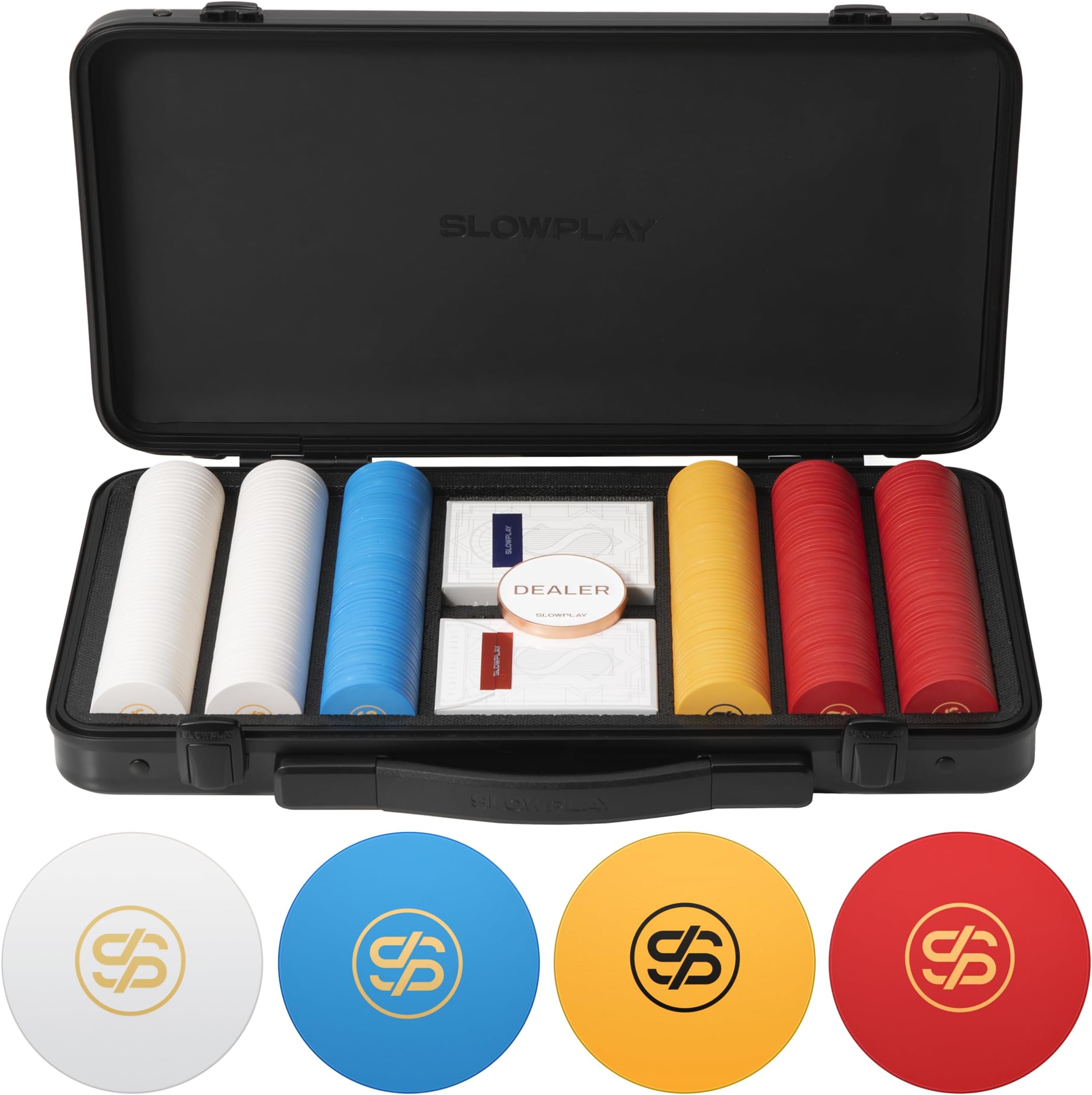 SLOWPLAY Godel Ceramic Poker Chips Set for Texas Hold'em, 300 PCS [Blank Chips], 39mm & 10g Each | Features a High-end Chip case with Extra Durable German Polycarbonate Shell