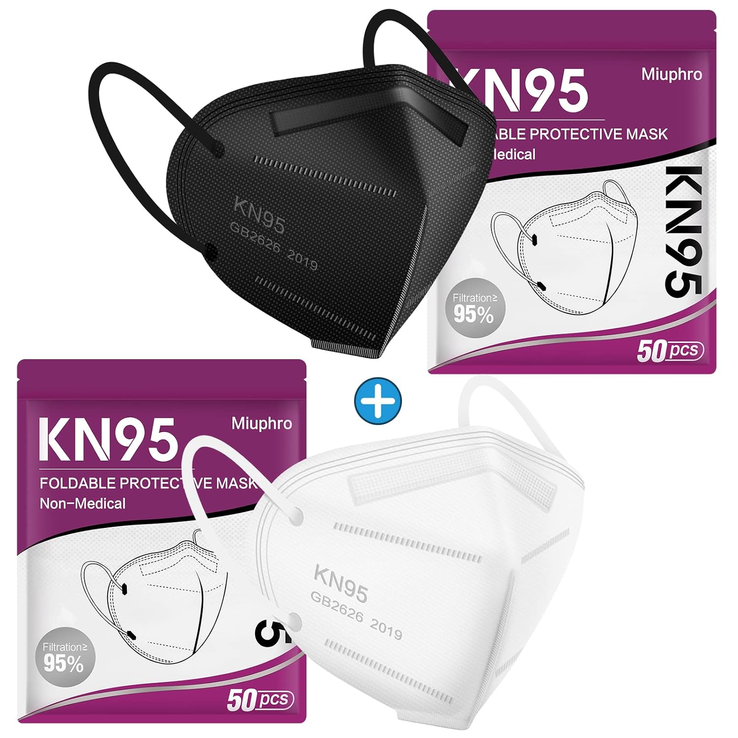 Buy Miuphro KN95 Face Mask, 5Layer Design Cup Dust Safety Masks 100