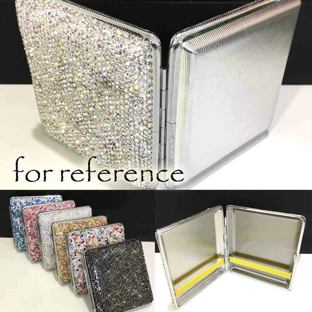Metal Cigarette Case/Box/Holder Storage Case Portable Cigarette Holder Case for Regular Size, White Rhinestones