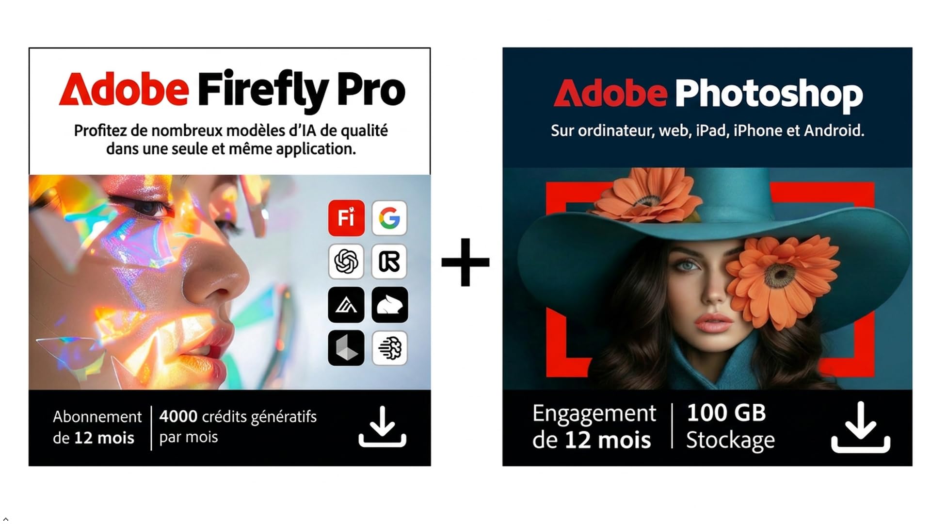 Adobe Photoshop + Adobe Firefly Pro | Logiciels de retouche photo et d’IA créative | Abonnement 12 mois | Téléchargement PC/Mac