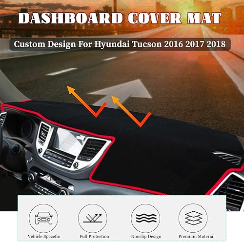 Miniatura 3 de Cubierta de tablero de salpicadero, tapete protector antideslizante para consola central (borde rojo)