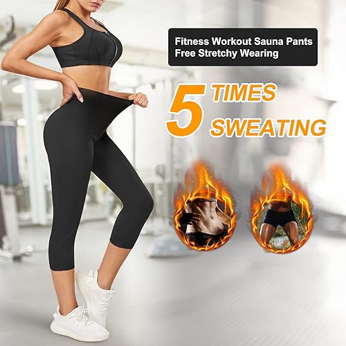 Miniatura 2 de URSEXYLY Pantalones deportivos de sauna para mujer, leggings térmicos para ejercicio, cintura alta, adelgazamiento, entrenamiento de cintura, capris