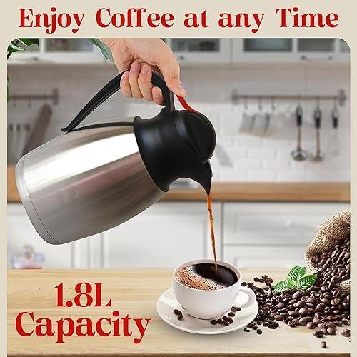 Miniatura 4 de Jarra térmica de 60 onzas  1.8L - Dispensador de bebidas calientes de 12 horas, jarra aislada de acero inoxidable para líquidos calientes - Frasco