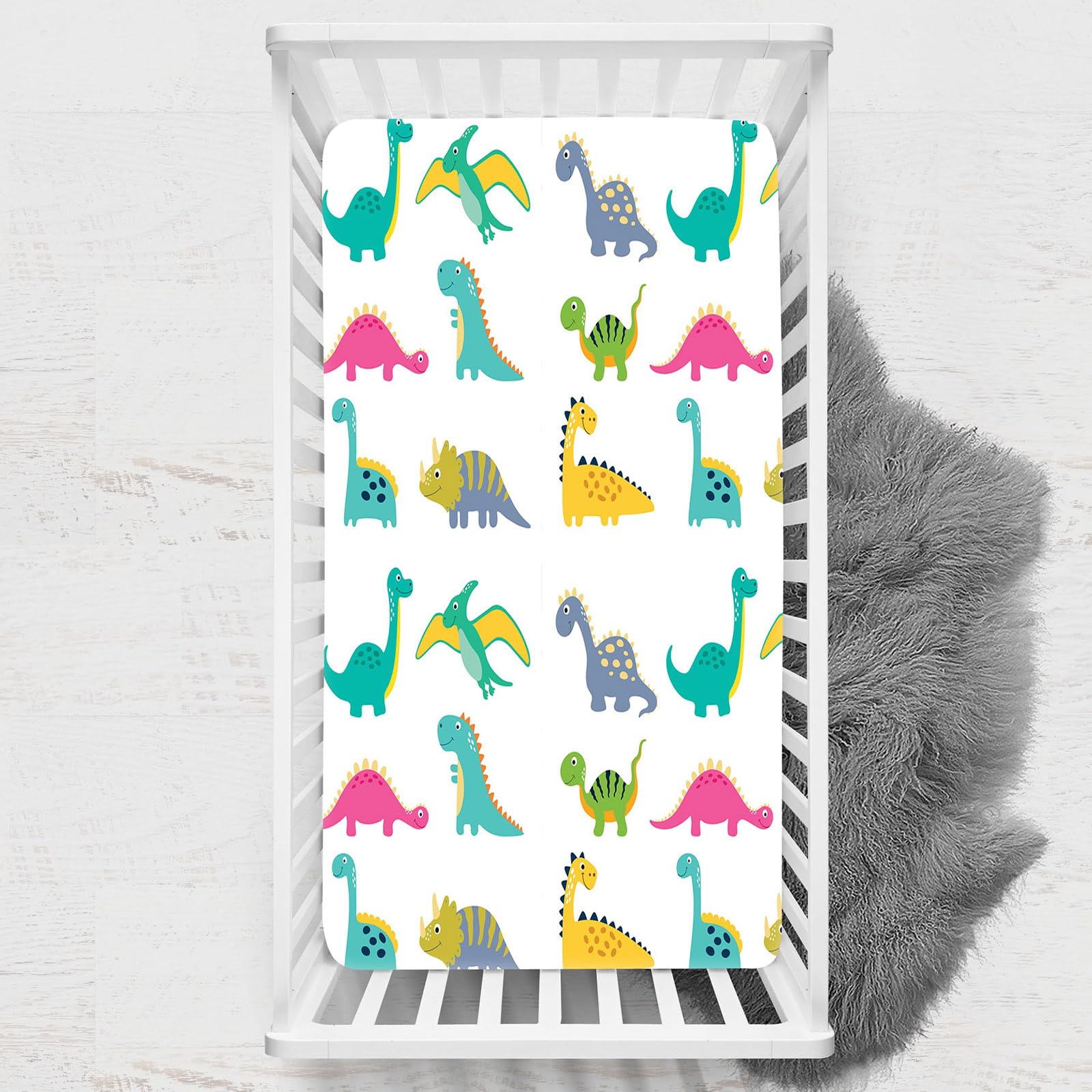 Odot Cot Bed Sheets, Dinosaur Print Bedside Cribs Fitted Sheets, Baby Bed Sheets Microfiber Cot Bed Mattress Protector, Bassinet Sheets, Easy Care Soft and Dureable (Style 1,60x120 cm)
