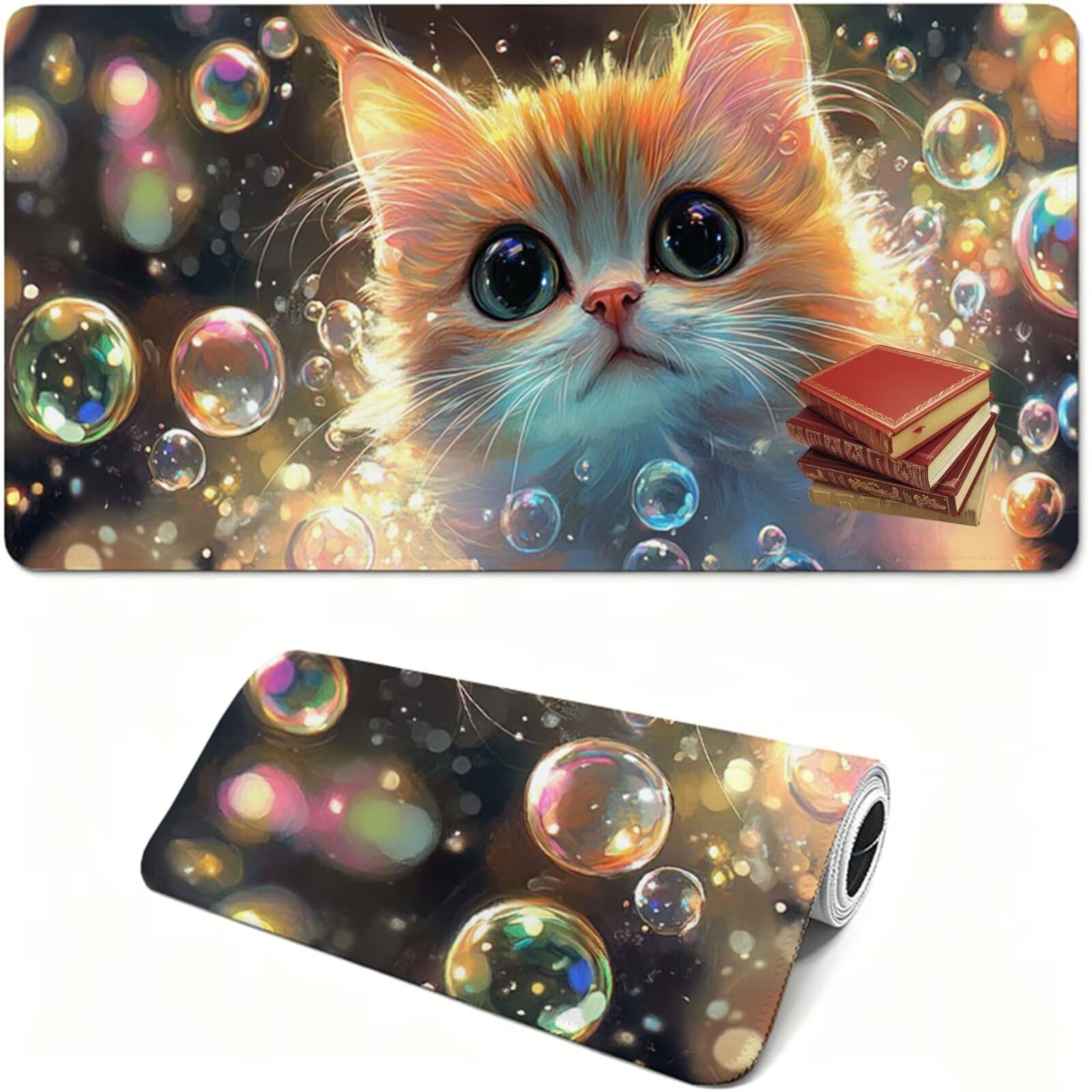 Tapis de Souris Gaming XXL,900x400x3mm Tapis de Souris Orange,Grand Tapis de Bureau sous Main avec Surface Spéciale Améliore la Vitesse et la Précision,Imperméable Mouse Pad Chat pour Bureau XF-433