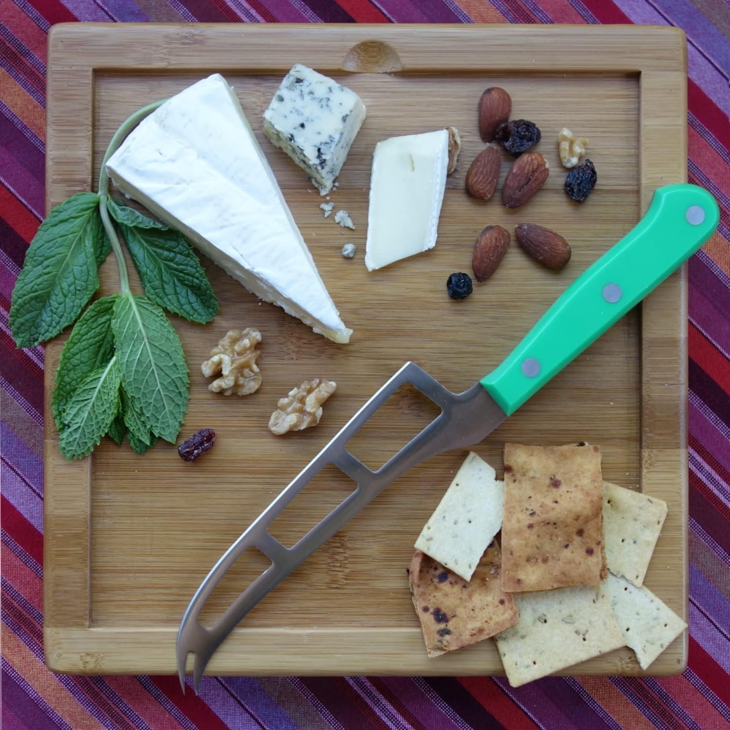 M&G 6-1/8" French Cheese Knife - Black & Green Handles - Regular Box - Set of 2 - Designed and Made in Europe