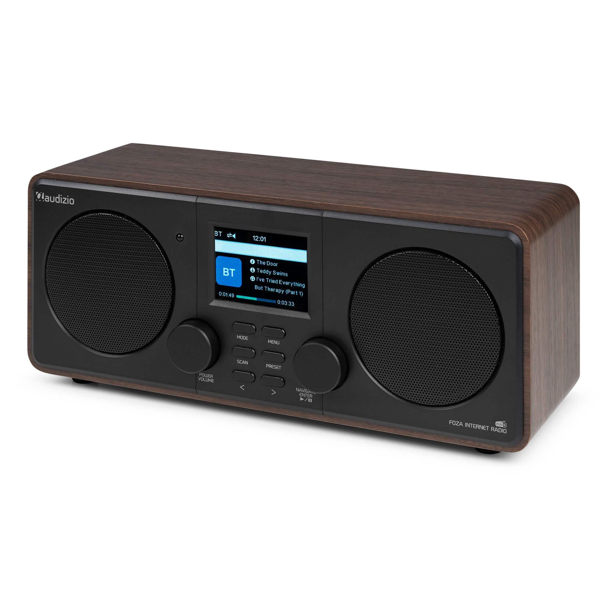 Audizio Foza - Radio WiFi Internet con Dab+ FM Bluetooth 5.0 USB AUX y Pantalla TFT 2.8” a Color, Altavoces estéreo, Mando a Distancia, Entrada Auriculares y diseño Elegante en Color Madera