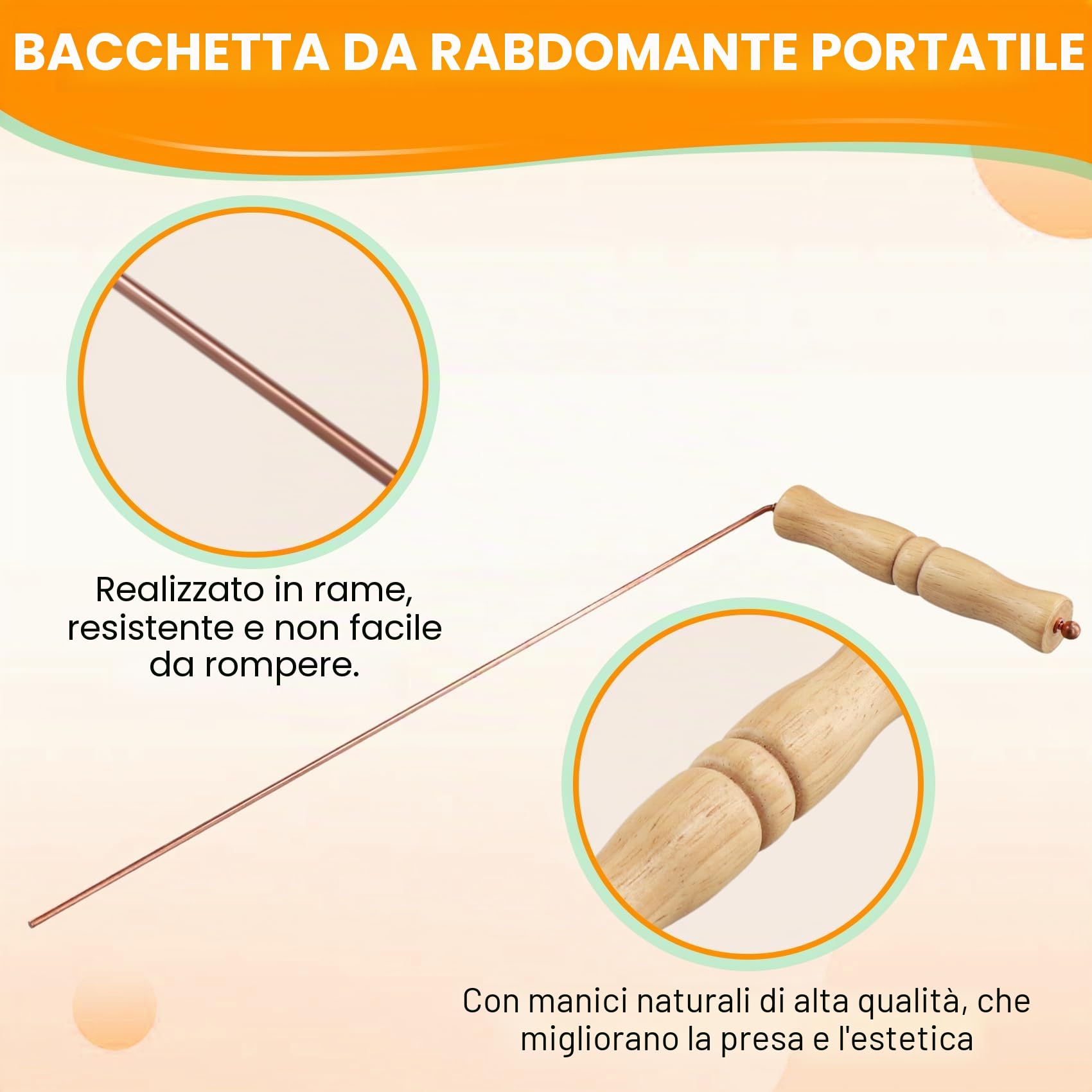 Kit di Bacchette da Rabdomante In Rame per Strumento di Divinazione - Bacchette da Divinazione con Manici In Legno Naturale