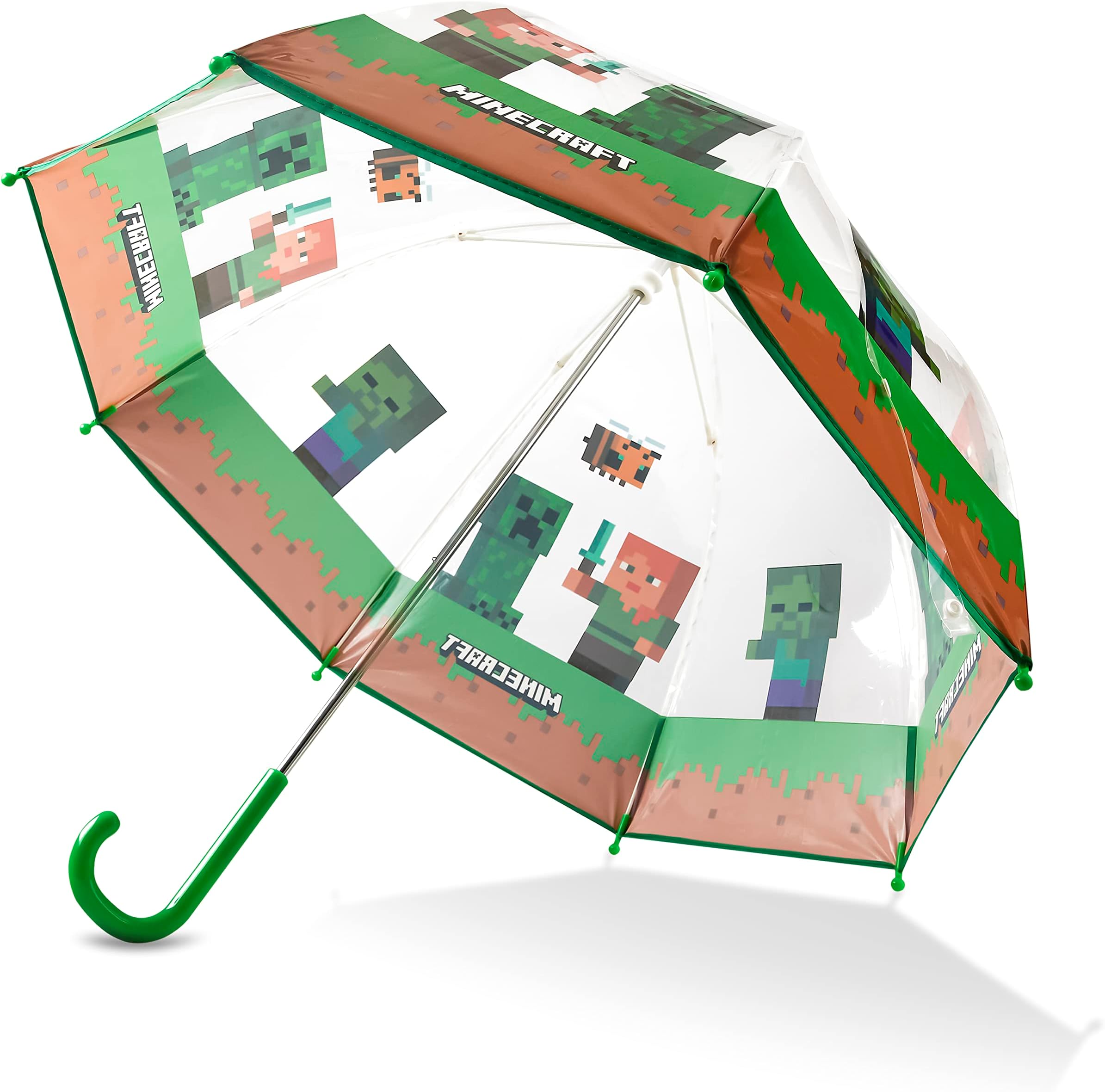 Minecraft Stick Umbrella for Kids, Clear Dome with J-Shaped Handle - Boys Gifts