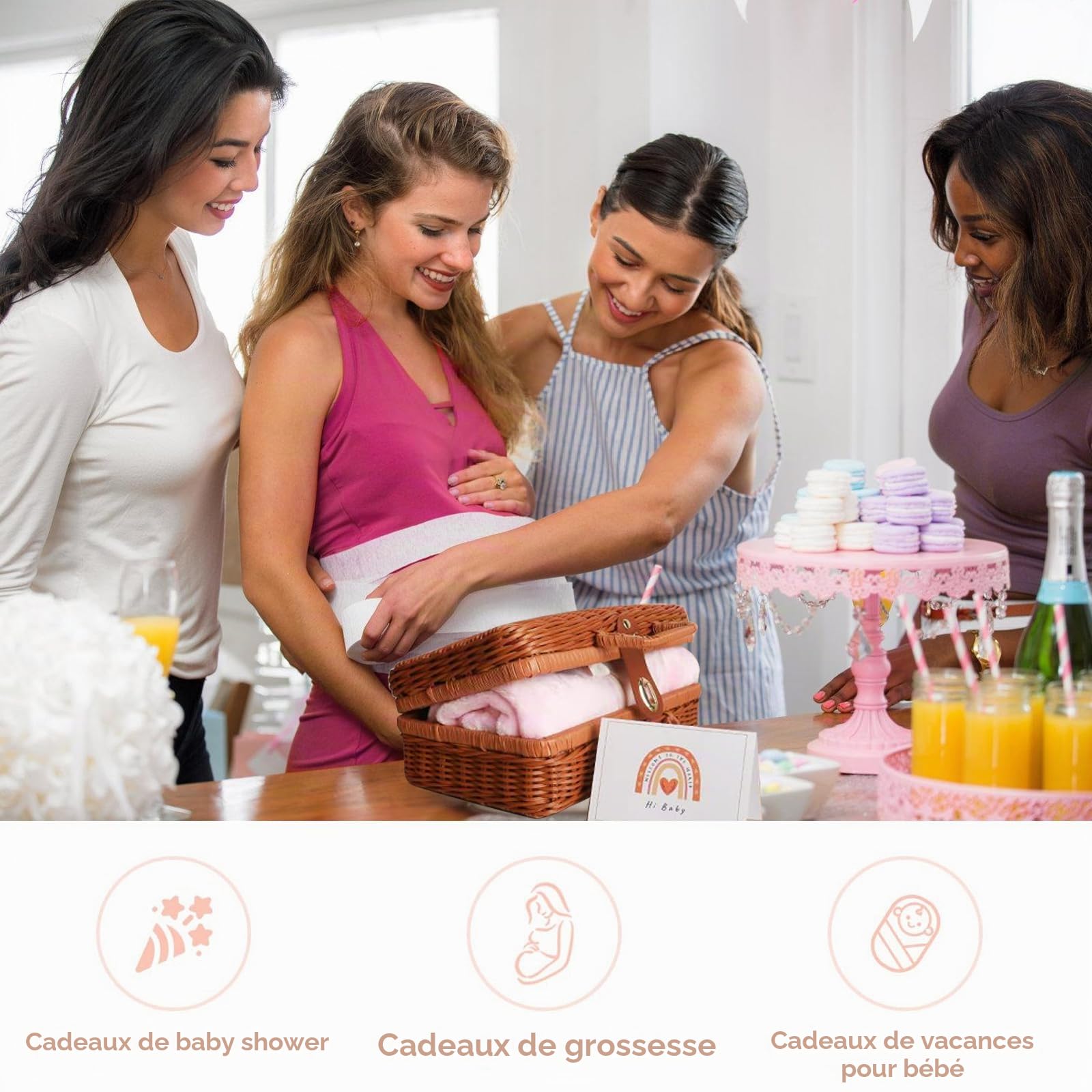 Panier cadeau pour nouveau-né : coffret cadeau 9 en 1 pour bébé, cadeau de fête prénatale avec foulard triangulaire, paniers, cartes de naissance, cartes de vœux, chaussettes, peluches, vêtements