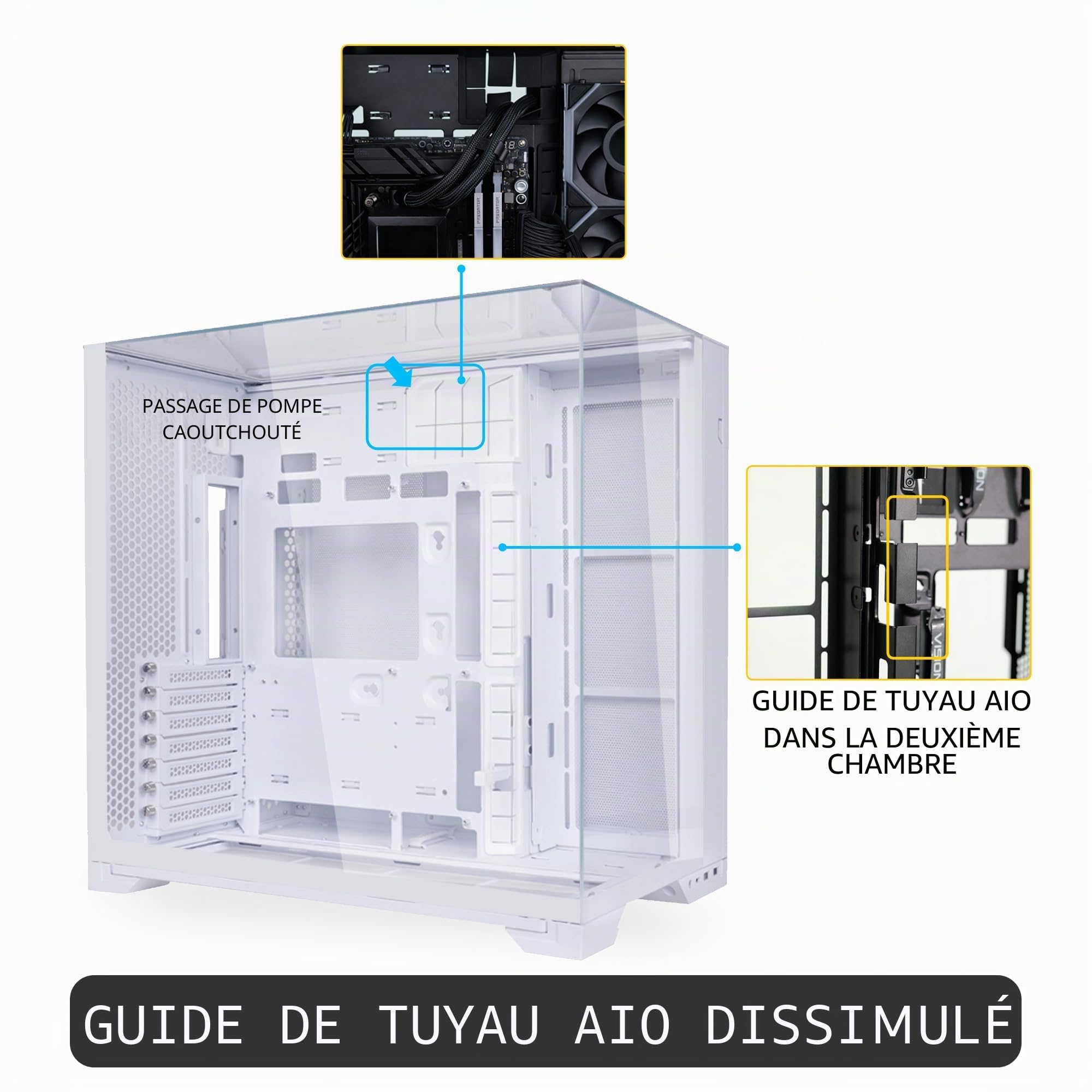 Lian Li O11 Vision Boîtier PC de Gaming ATX Compact en Aluminium et Verre trempé Blanc