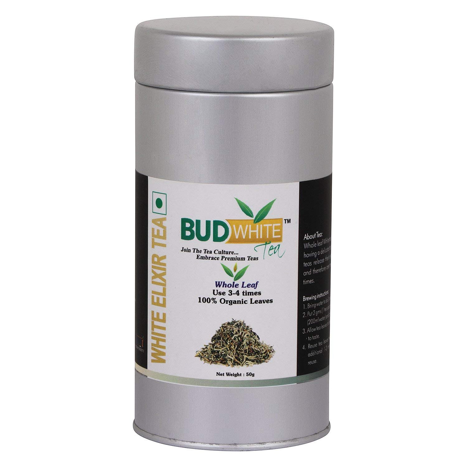 Budwhite 100% Natural & Organic White Elixir Tea - 50 G Loose Tin