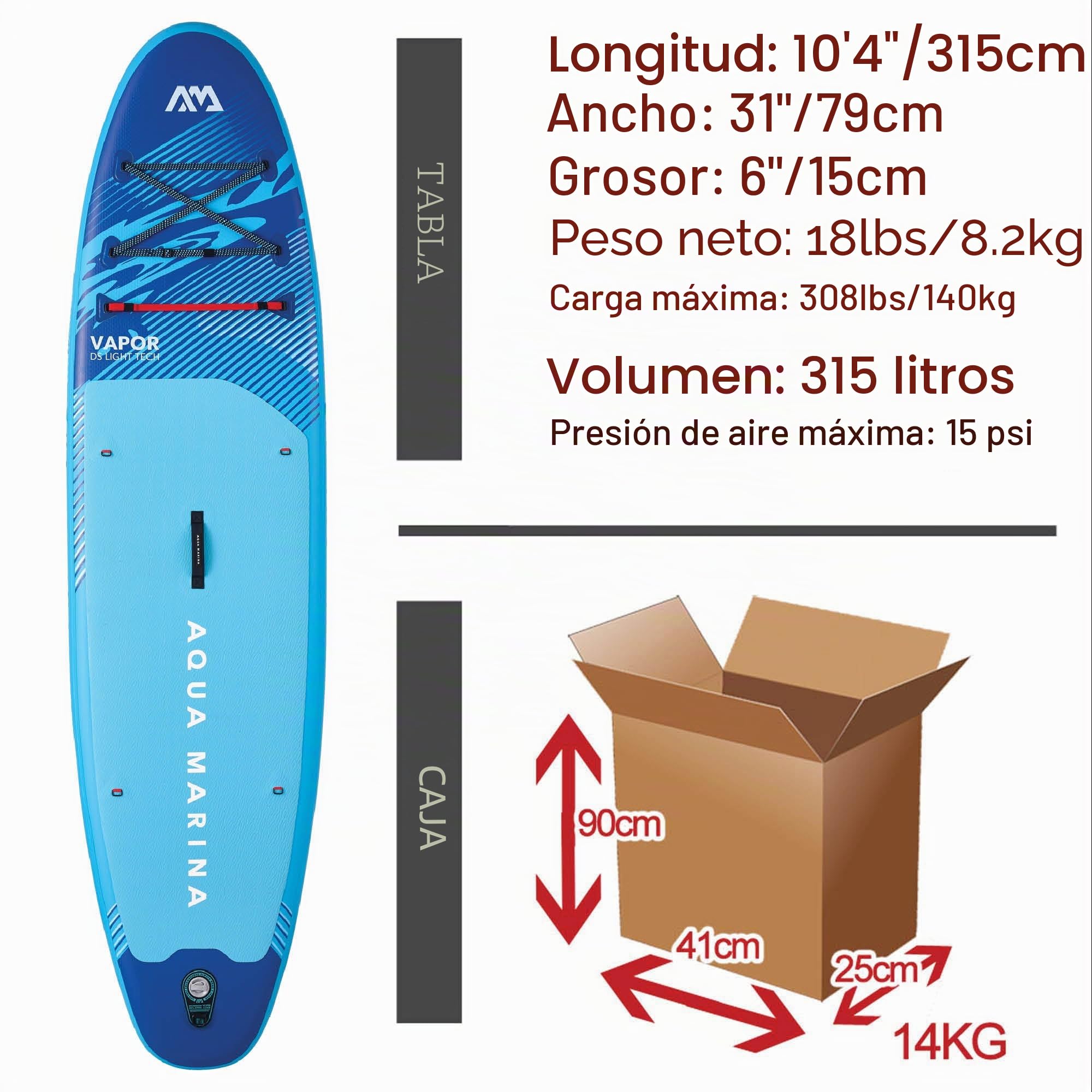 Aqua Marina Vapor - Paquete de Tabla de Remo Inflable de 10 pies 4 Pulgadas
