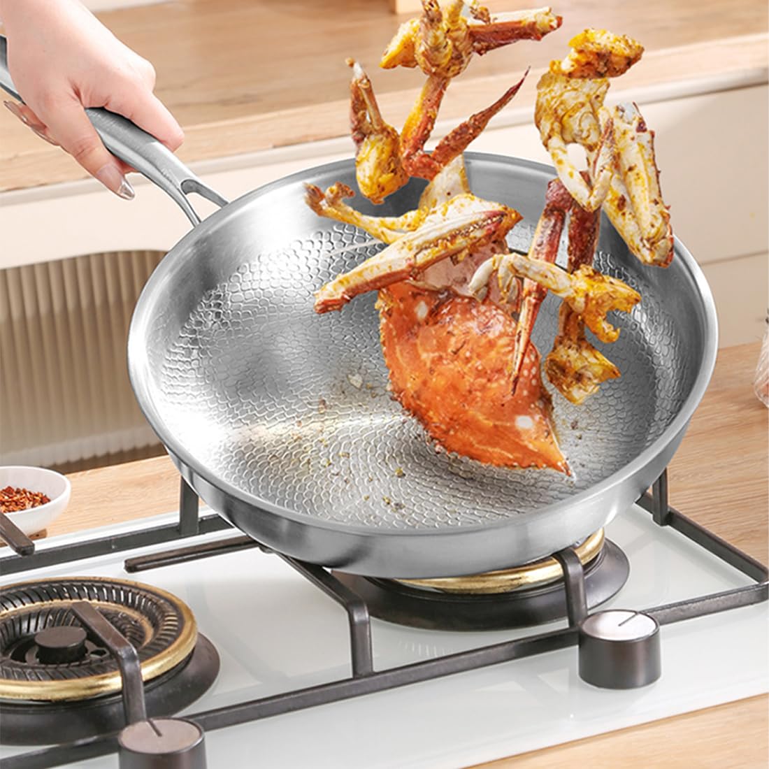 Sartén de titanio martillado Pro con tapa, sartén antiadherente de titanio puro ultraduradera para cocinar, juego de sartenes de titanio puro con calentamiento uniforme (10.25 pulgadas, sin tapa)