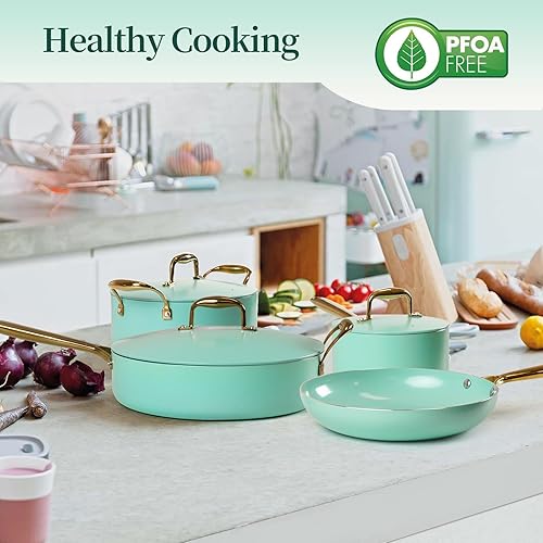 Miniatura 6 de Juego de ollas y sartenes antiadherentes de 7 piezas antiadherentes con asas que se mantienen frescas, juego de ollas y sartenes 100% libres de PFOA