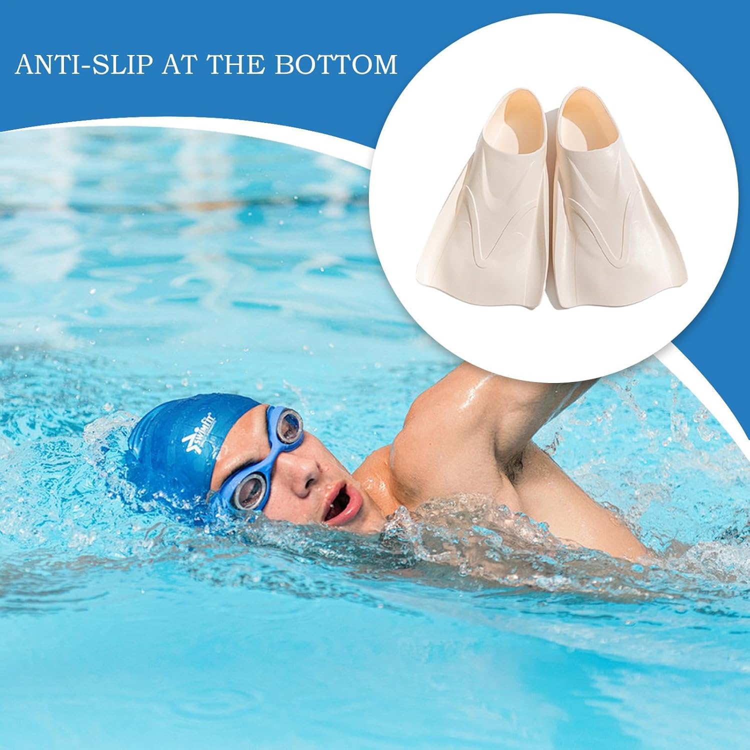 Swim Fins, Training Fins for Adult, Short Portable Diving Flippers, Floating Supplies for Competition Men Women Swimming Gear