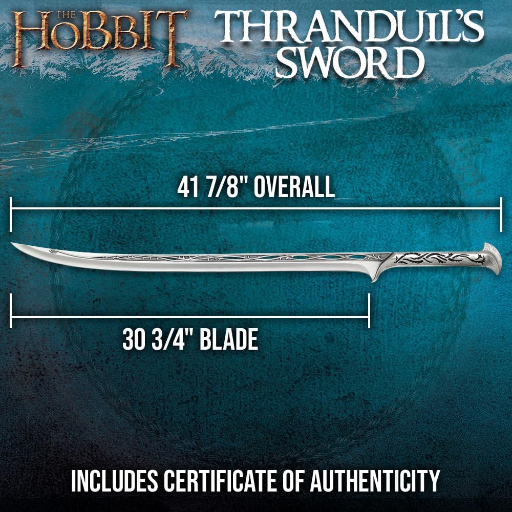 United Cutlery The Hobbit Elven King Thranduil Sword Replica | Stainless Steel Blade | Officially Licensed | Wood Wall Mount Display | Certificate of Authenticity | 41 7/8" Overall Length