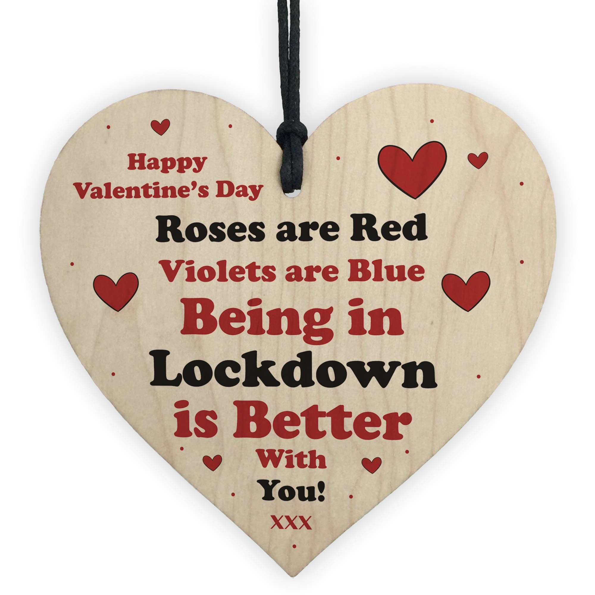 Red Ocean Valentines Day Wooden Heart Sign Lockdown Gift For Boyfriend Girlfriend Husband Wife