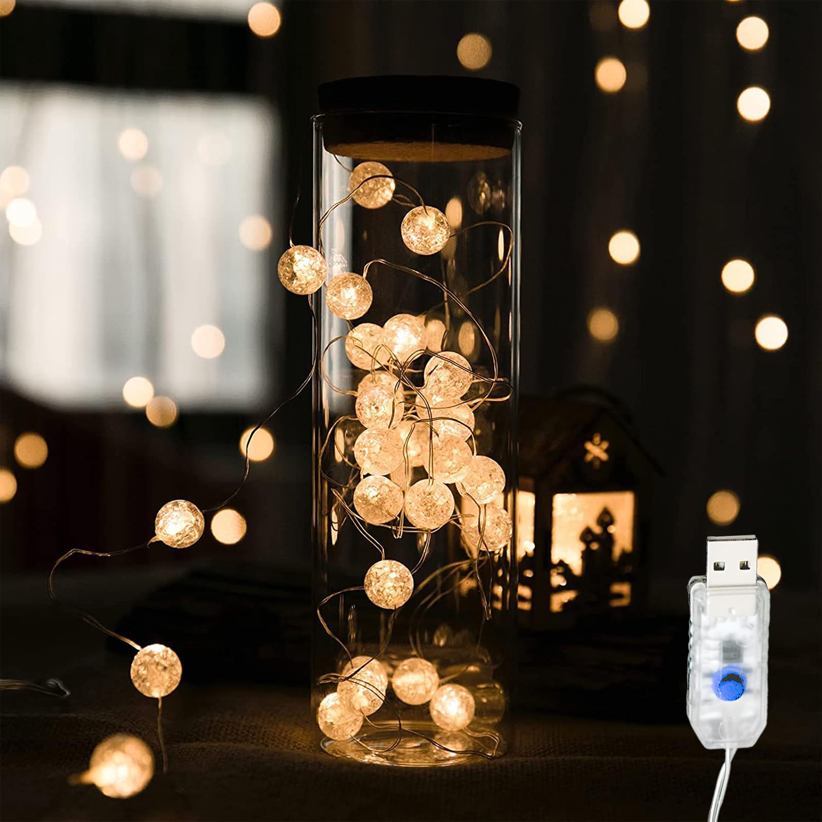 Amazon.co.jp: Hillrill ストリングライト USB式 60個LED電球 9m 8種