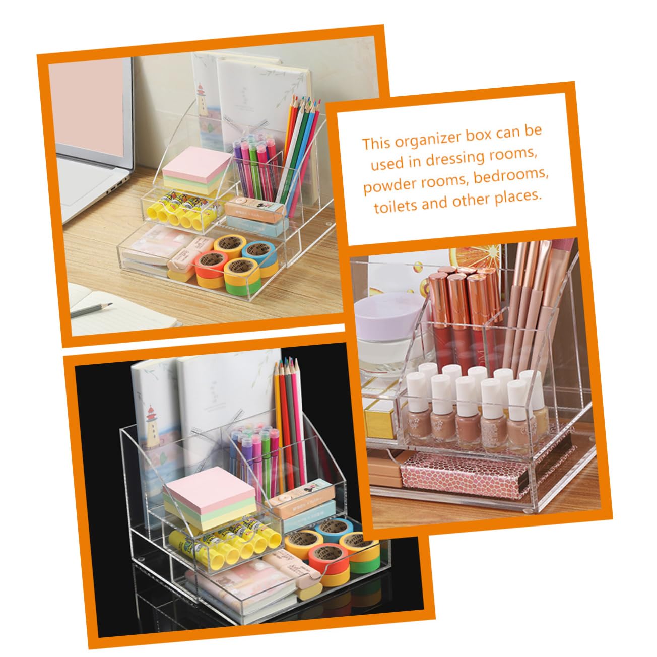 Organizador Acrílico Transparente De Escritorio con Cajones, Multiuso para Cosméticos, Joyas y Papelería, Diseño Multifunción, para Oficina y Tocador, Caja De Almacenamiento Apilable