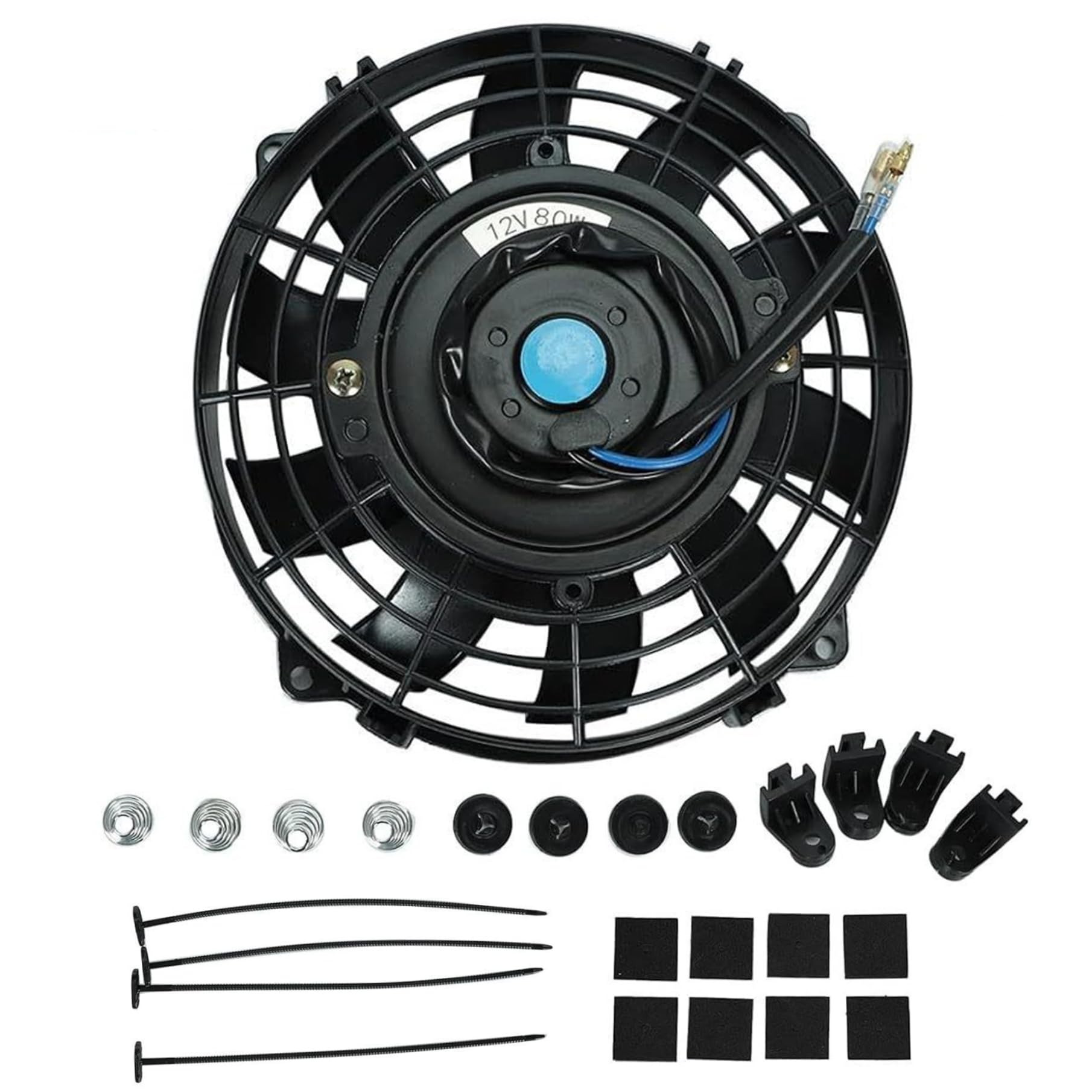 Sjfbebsy Electric Radiator Fan, 7in 12V 80W Push Pull Radiator Cooling Fan with Mount Kit 800 CFM, 12V Cooling