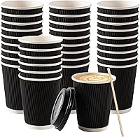 Vista 1 de Paquete de 88 Tazas de café desechables con tapas, 12 onzas, tazas aisladas de pared ondulada con tapas y agitadores, perfectas para bebidas