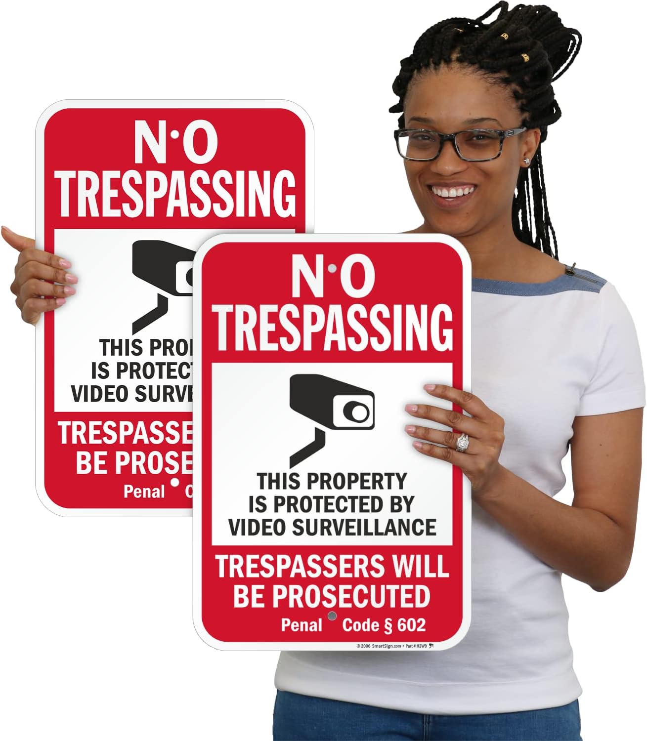 SmartSign California No Trespassing Property Protected By Video Surveillance Sign (Code 602) - 2 Pack, 18 x 12 inch, 2mm Aluminum Composite, Red/Black on White, Made in USA