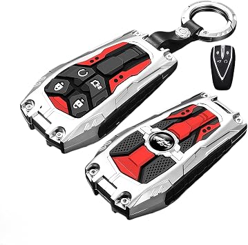 Heavy-Duty Key Fob Case Compatible with Changan CS35 CS55 CS75 Plus Eado UNI-T UNI-K Metal & Silicone Car Key Cover Fit for Oushang X5/X7 EV,Silver-4-Button