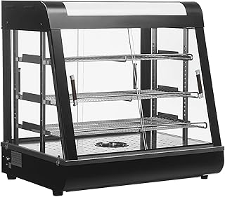 Whalefall 3-Tier Food Warmers Countertop, 27" Commercial Warm for Food Pizza Warmer w/ 3D Heating with Stainless Frame Sliding Glass Doors Pastry Display Case for Buffet Restaurant