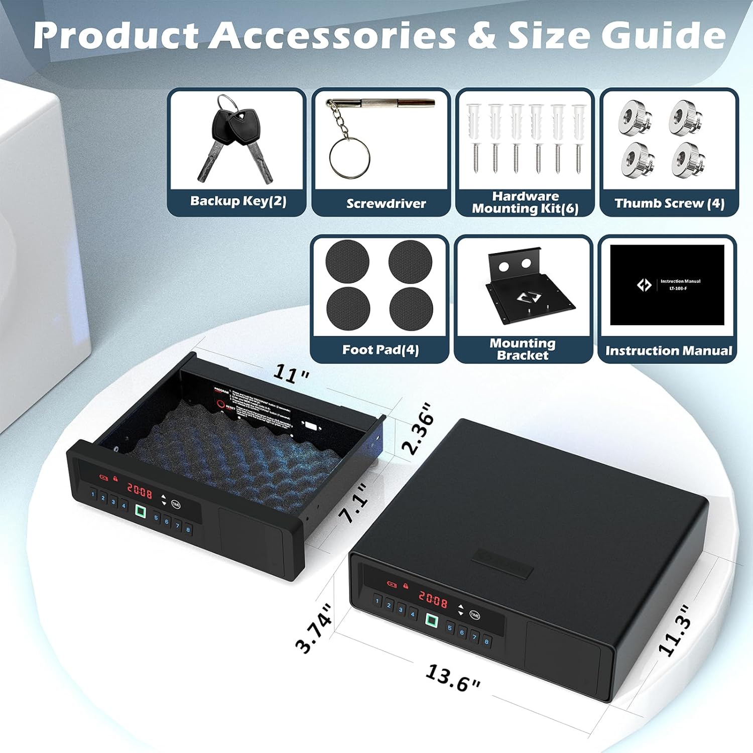 Z ZLJUAN Slide-Away Pistol Handgun Quick Access Gun Drawer Safe with LCD Display of Temp,Humidity,Time,Low Battery Warning,Unlock State for Nightstand Bedside Home (Classic Version（LT-108-F-X）)