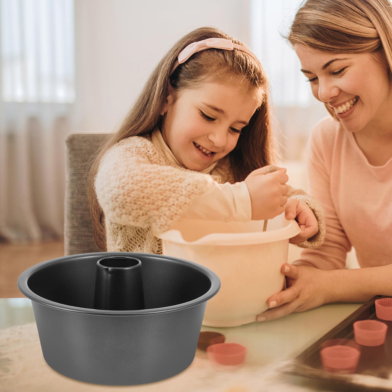 Stampo per Dolci in Acciaio al Carbonio Nero, Teglia Rotonda Vuota Rinforzata, Antiaderente e Multifunzione, per Torte e Dolci Fatti in Casa