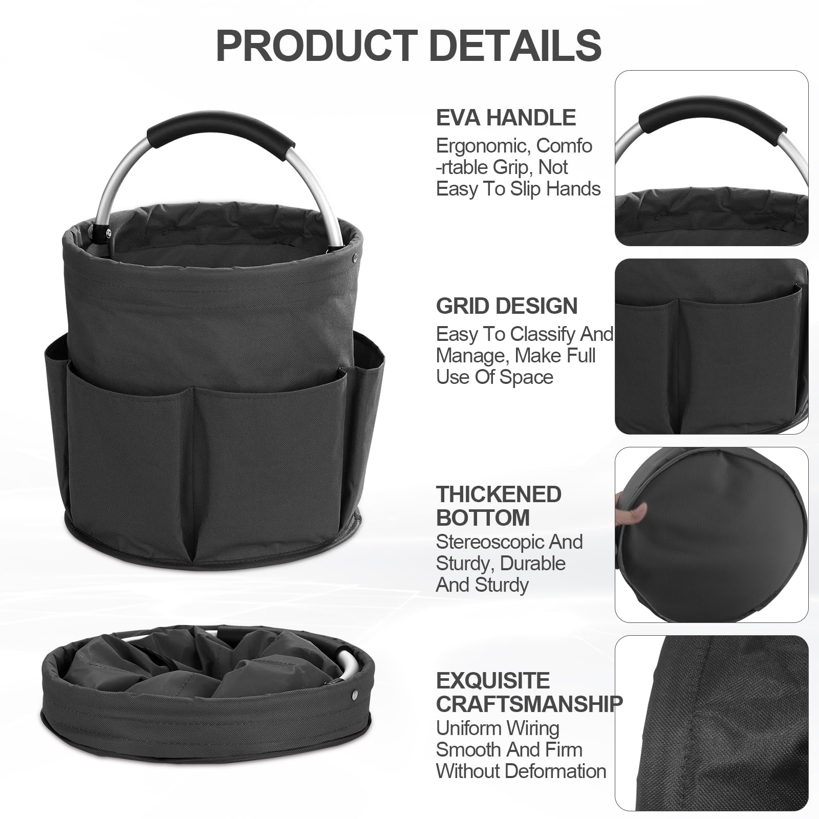 CheurYae Tool Bag,Collapsible Garden Small Tools Bag,Portable Multi Cleaning Organiser Caddy,Bucket Tool Bag with Handle (black) - Image 4
