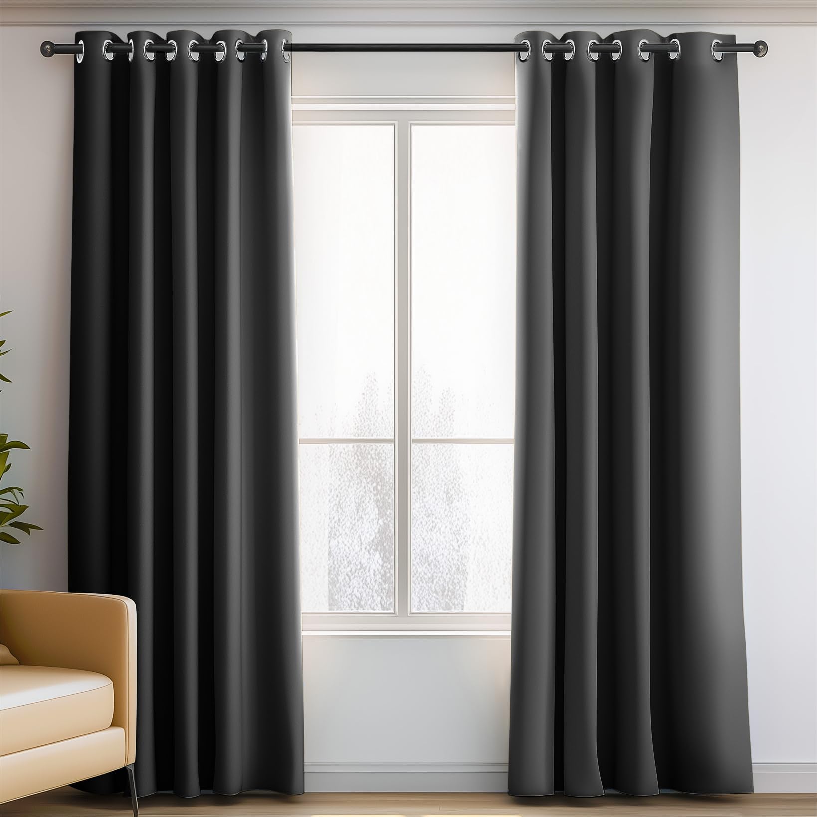 ORINOVABlack Thermal Insulated Blackout Curtains 72 Inch Length for Living Room Bedroom Decor Room Darkening Grommet 34 by 72 Curtains 2 Panels