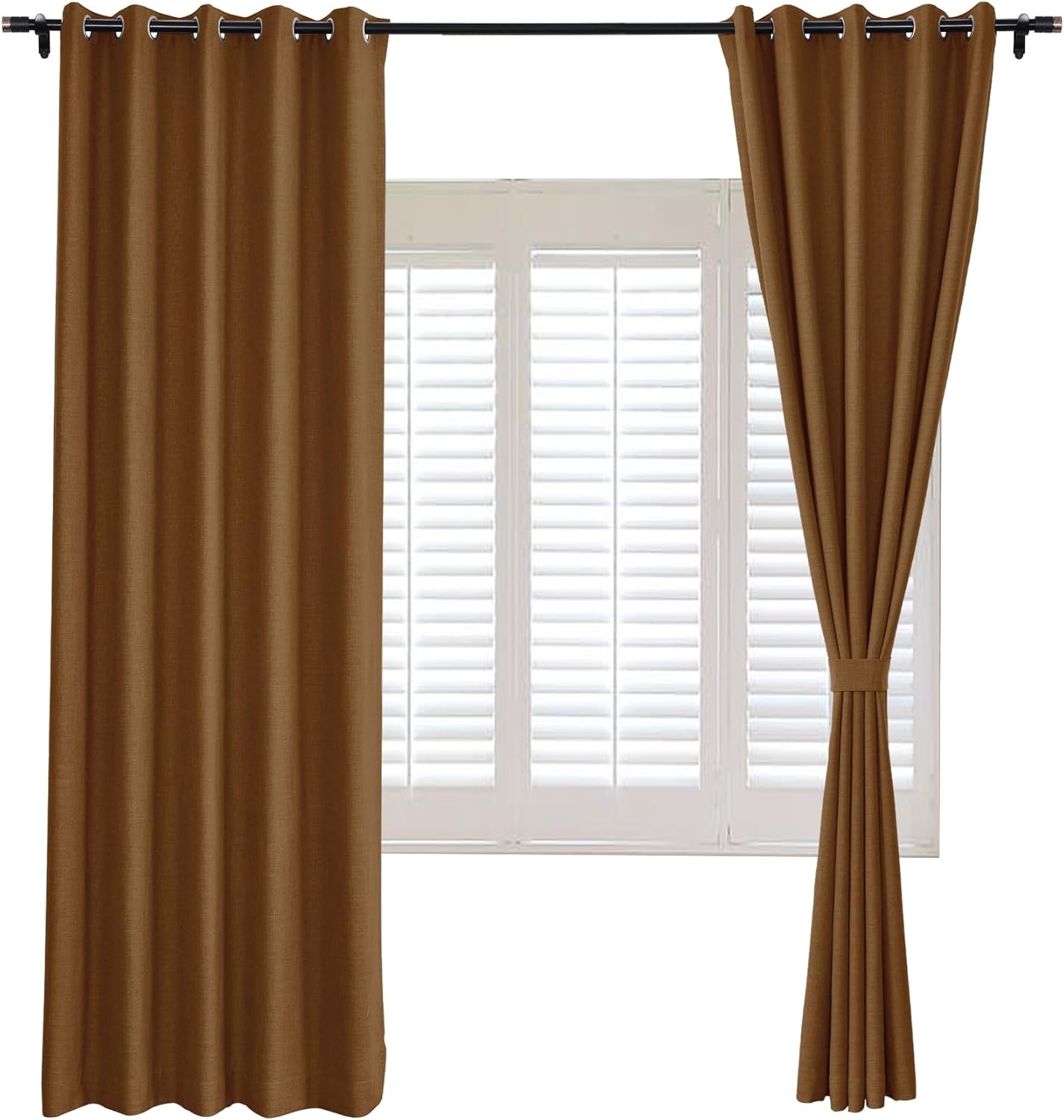 Frelement Faux Linen Curtains with Blackout Lining Blackout Curtains for Bedroom Grommet Top Curtains for Meetingroom Patio Door Thermal Insulated Curtains, 58" W x 63" L, 1 Panel, Orange Copper