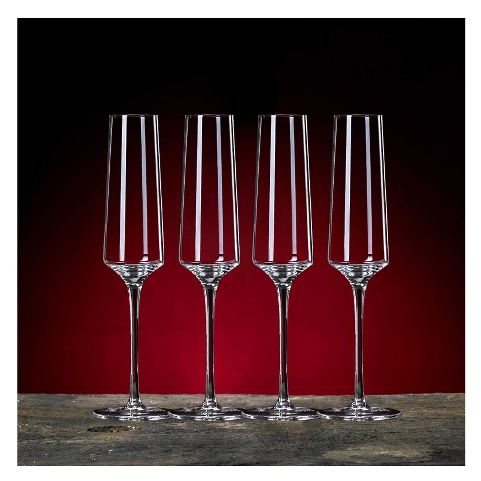 Champagnerkelche 4 Kristall-Champagnergläser – 200 ml, bleifreies Kristall, einteiliges Formteil, kristallklar, elegant und schön, spülmaschinenfest. Schaumweingläser