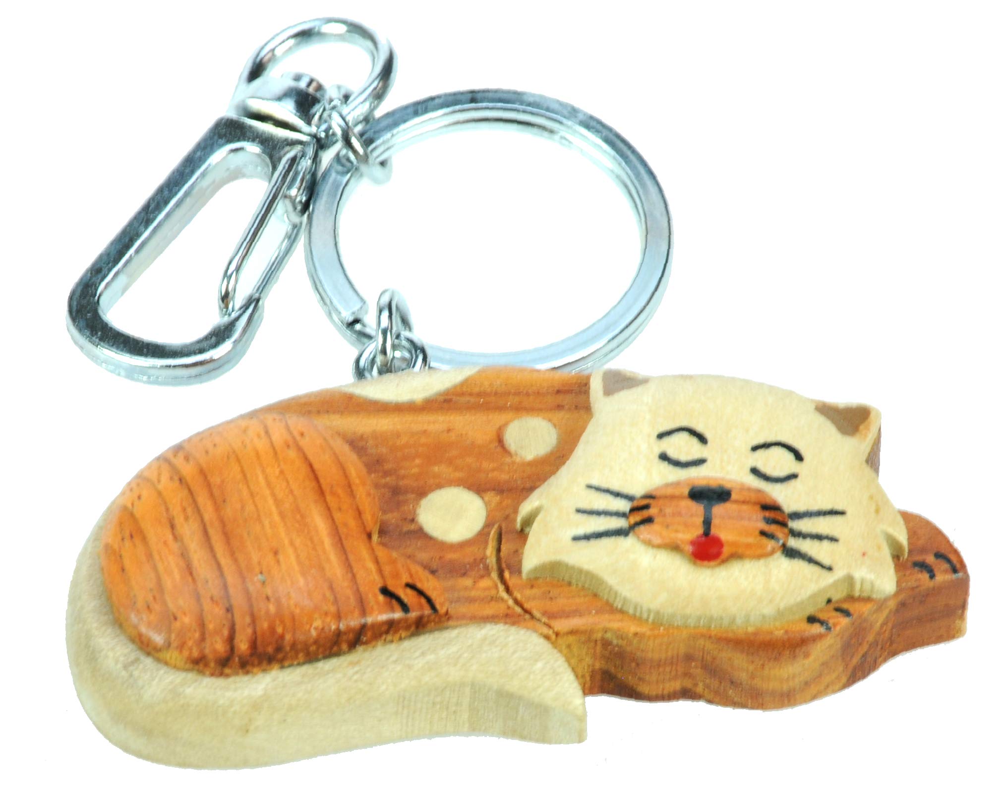 Namesakes® Cute Sleeping Cat Keyring for Women, Kids & Animal Lovers! Novelty Keychain - Handcrafted from Wood - Bag Accessory Charm