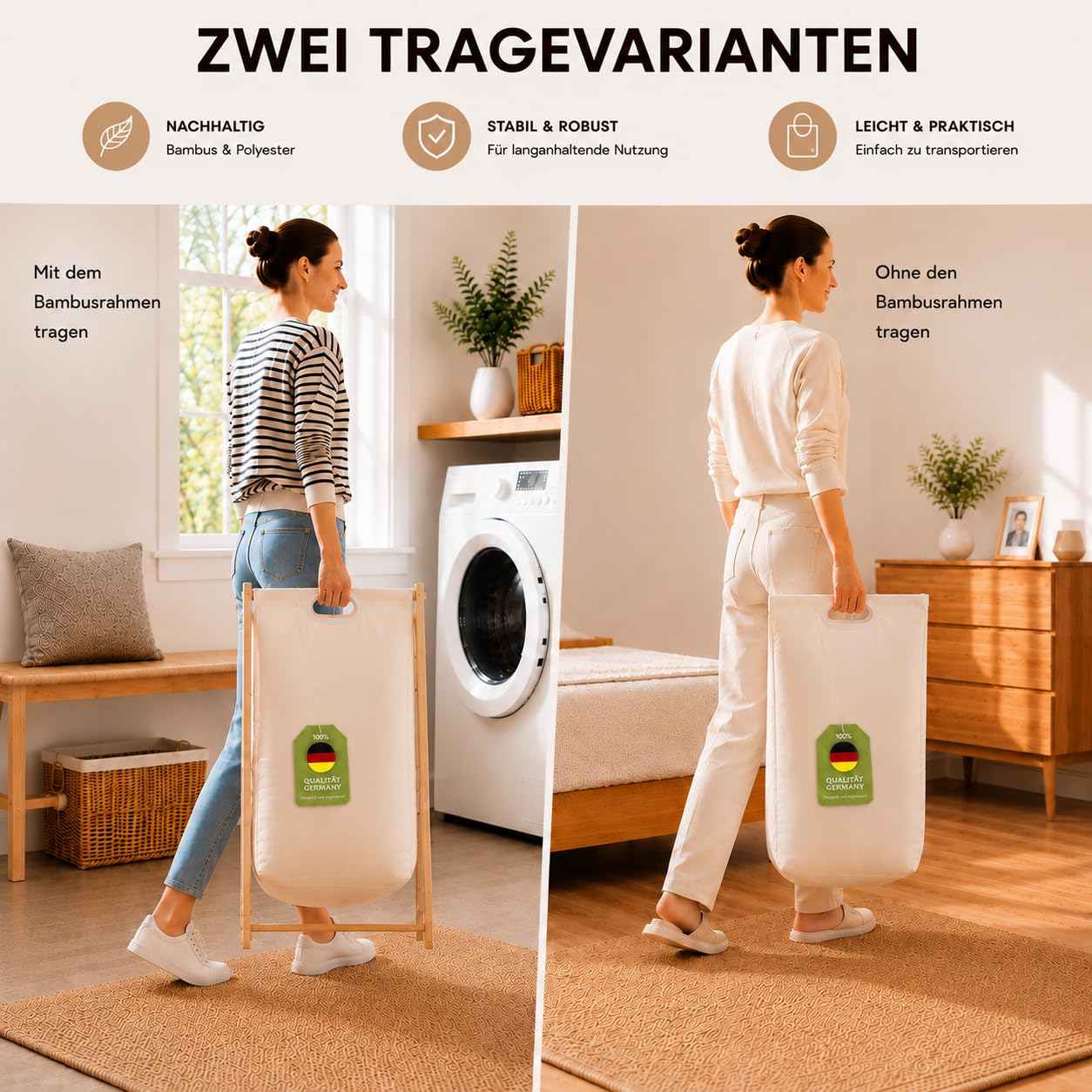 Zedelmaier Bambus-Wäschekorb 66L Laundry Baskets mit Herausnehmbarem Innenbeutel Wäschekorb aus Bambus Faltbare Wäschekörbe Praktischer Wäschesammler für Schlafzimmer & Waschküche
