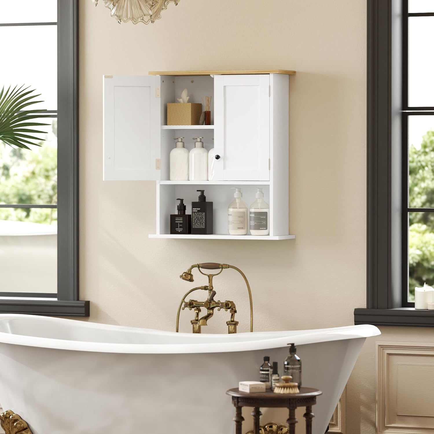 HOMCOM Bathroom Wall Cabinet, Modern Bathroom Cabinet Wall Mounted Medicine Cabinet with 2 Doors, Adjustable Shelf, Over the Toilet, White