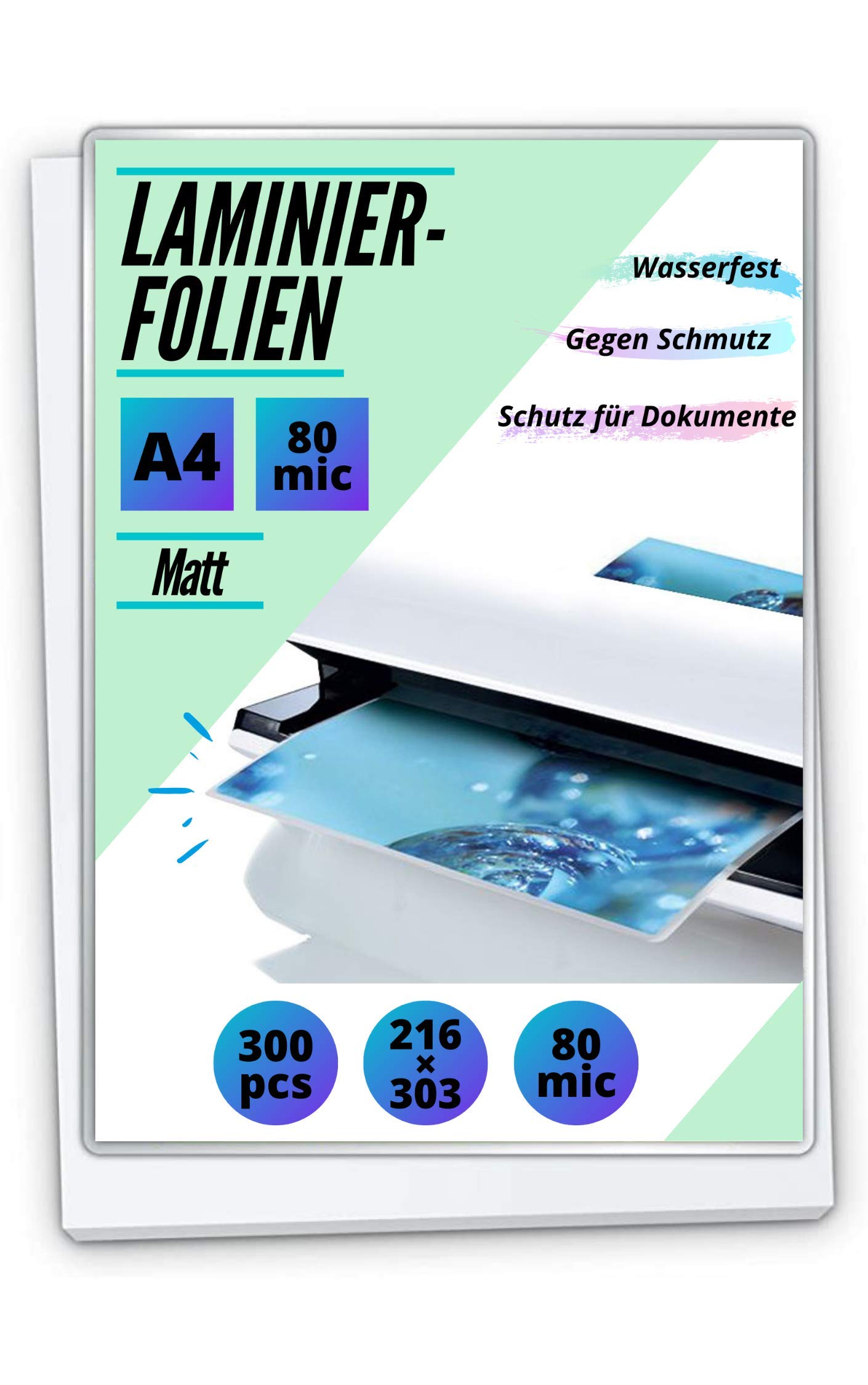 300 PREMIUM Laminierfolien DIN A4 - Matt - 2 x 80mic (160 mic)