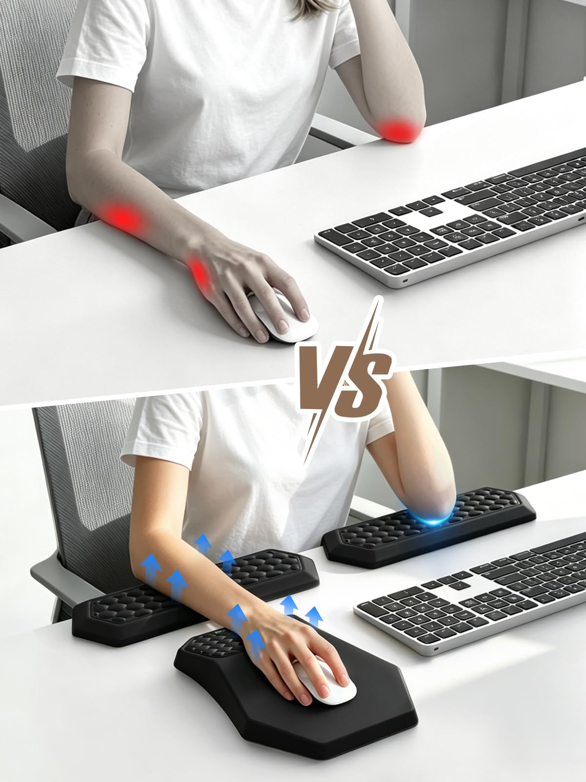 Gomitiere da scrivania 2 in 1 a forma di L, cuscino ergonomico per scrivania e tappetino per mouse con poggiapolsi, morbido supporto in memory foam per polso, braccio, gomito, base antiscivolo, nero