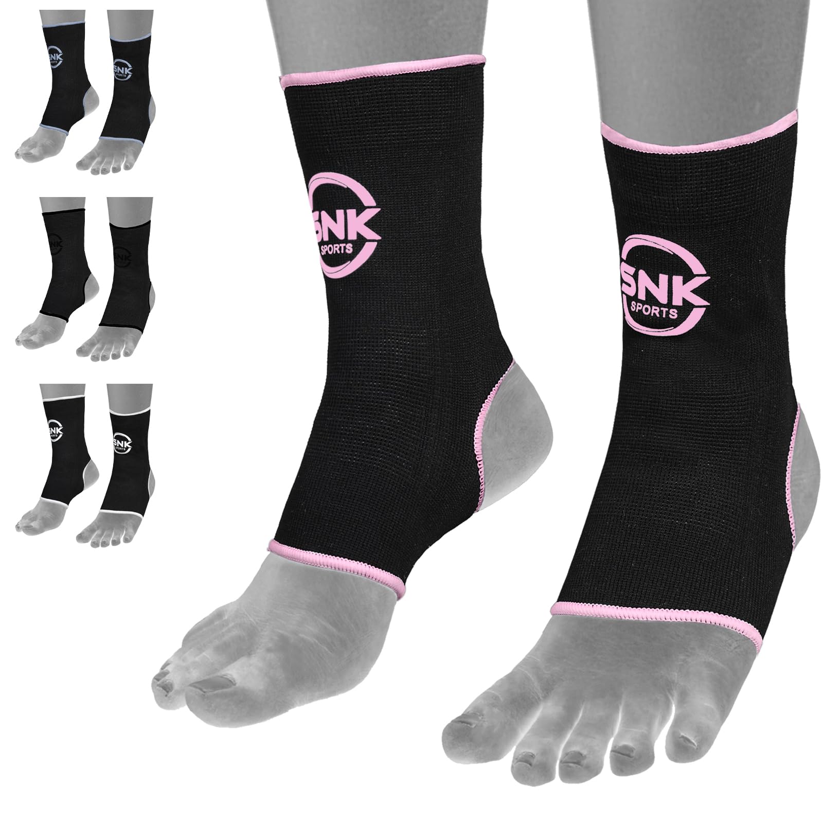 SNK Sports Muay Thai Ankle Wrap for Martial Arts – Durable and Reliable Boxing Gear – Ankle Wrap for Kick Boxing, MMA & Combat Sports (Pink, S/M)