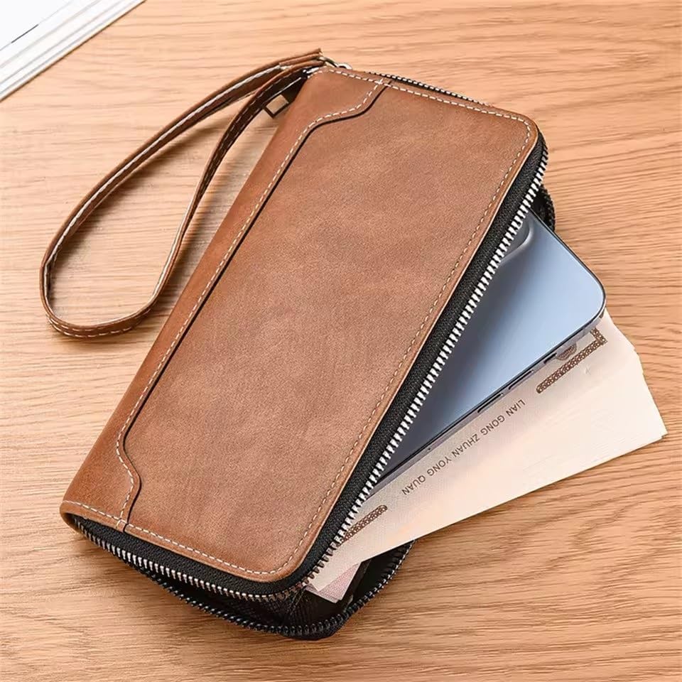 Men's PU Leather Long Wallet Large Capacity Phone Bags Multi Card Business Clutch Bags Coin Purses(Gray)4