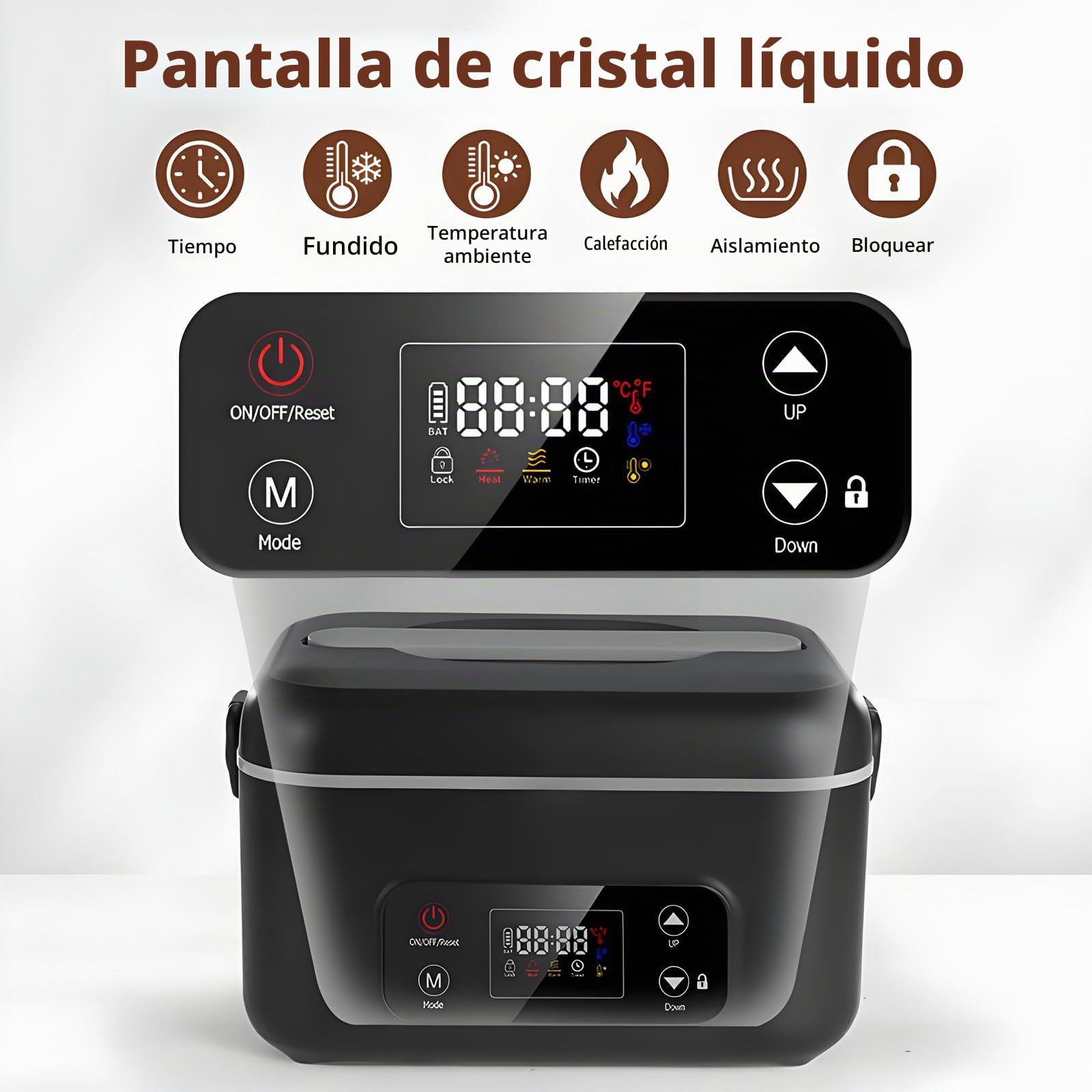 1 L - Cuenco calefactor con batería, caja de almuerzo eléctrica inalámbrica para adultos, 16000 mAh recargable con temporizador para viajes, oficina, picnic (blanco)