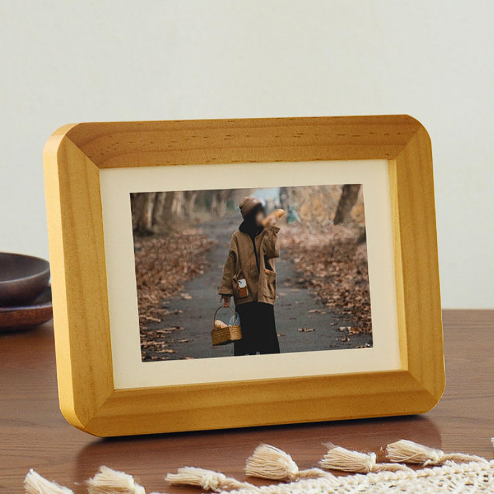 esmen Marco de fotos de esquina redondeada de madera maciza for mesas, álbumes y paredes, panel posterior, soportes horizontales o verticales fotografía(Weiß,10-inch)