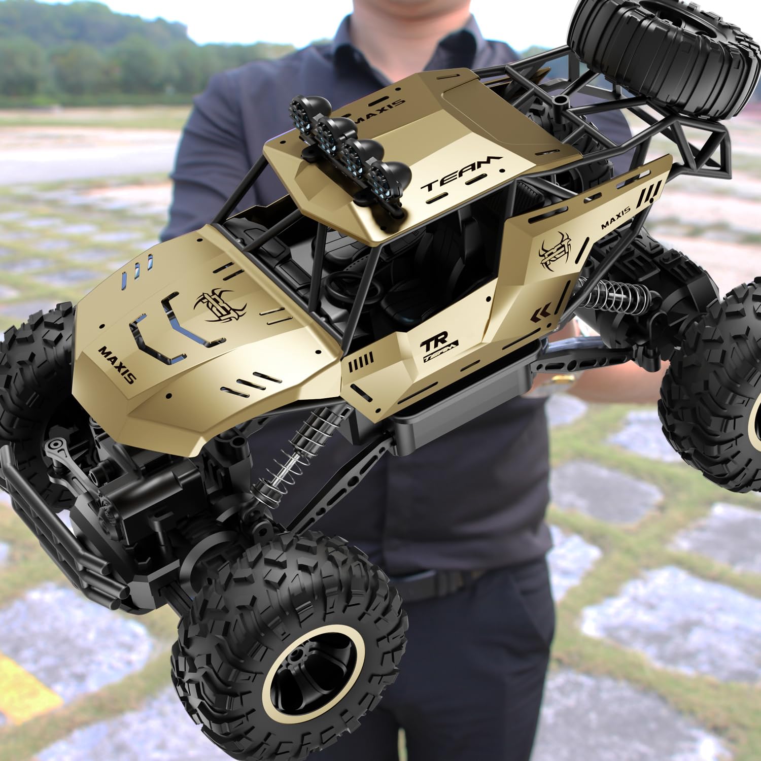 Jiakora 1:12 Remote Control Car Off-Road RC Car Monster Truck,Metal Shell 4WD Dual Motors LED Headlight Rock Crawler,2.4Ghz All Terrain Hobby Truck,2 Batteries for 90 Min Play,Boy Adult Gifts Toys — image 1